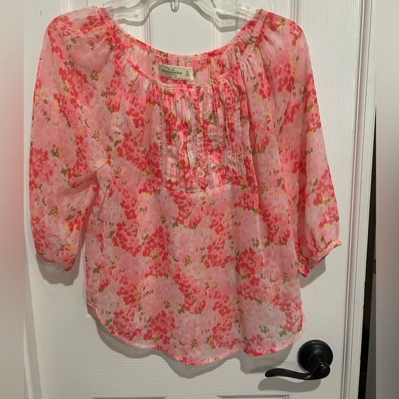 Abercrombie & Fitch Vintage Boho Sheer Pink Floral Blouse - Picture 1 of 4